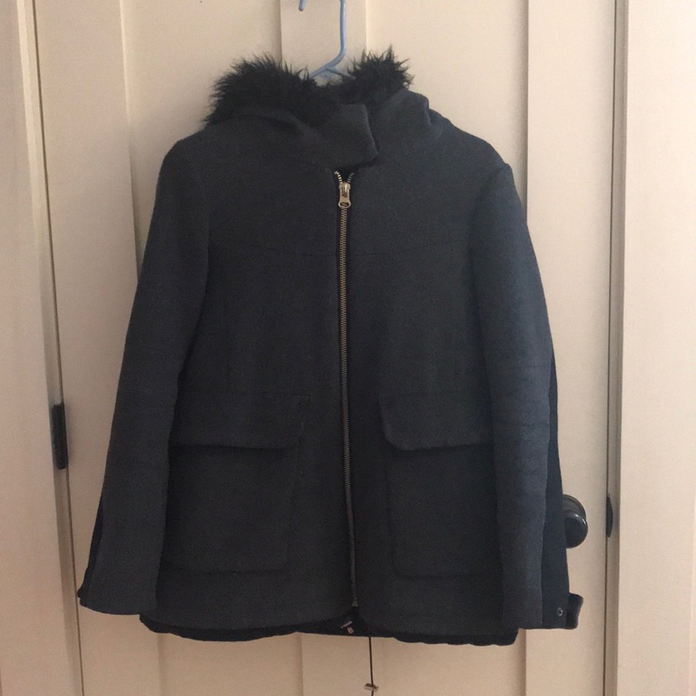 Zara Basic Zip Up Winter Jacket, Hooded. Black - image 1